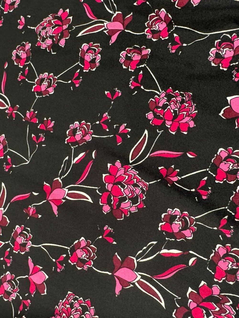 Jones New York Signature Floral Roll Tab Blouse Pink Black Stretch Top XL - Picture 3 of 12